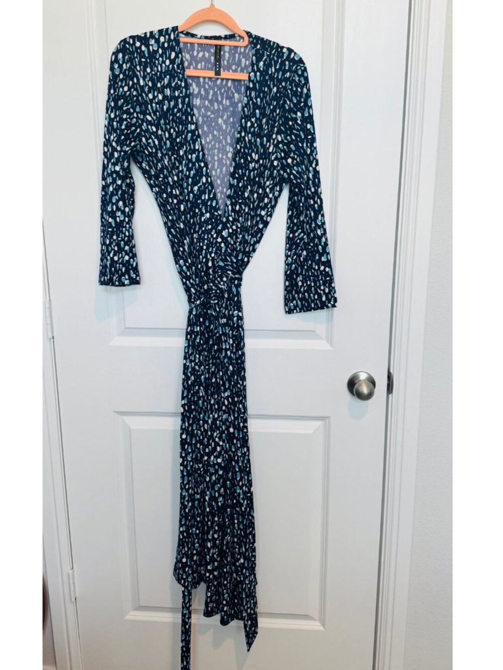 ReneeC Navy Print Brushed Knit Wrap Maxi Dress XL